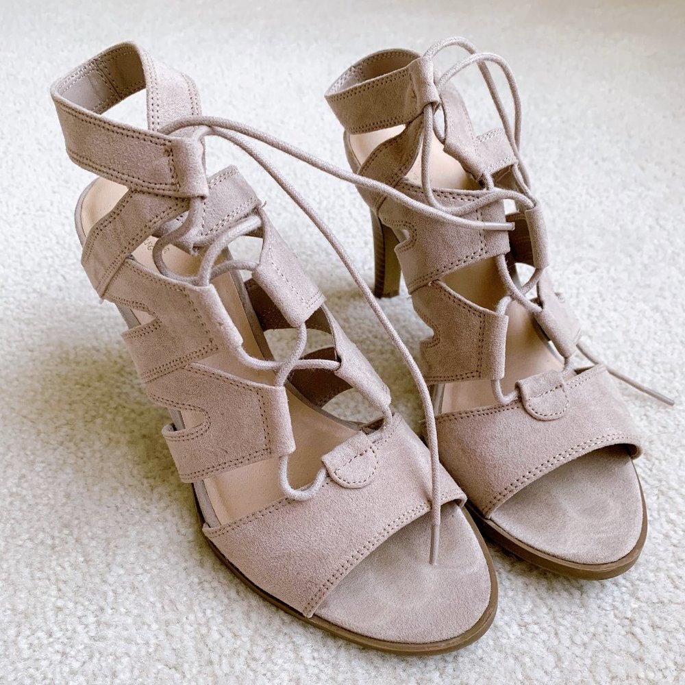 Vera Wang Simply Vera Lace Up Peep Toe Heel